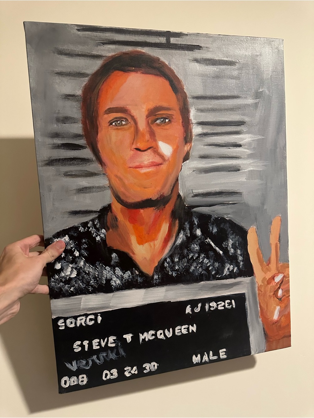 Steve McQueen mugshot painting Hand-Painted Portrait Art canvas 24x18